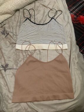 Forever 21 Black & White Striped Bralette + Nude Ribbed Cami Set